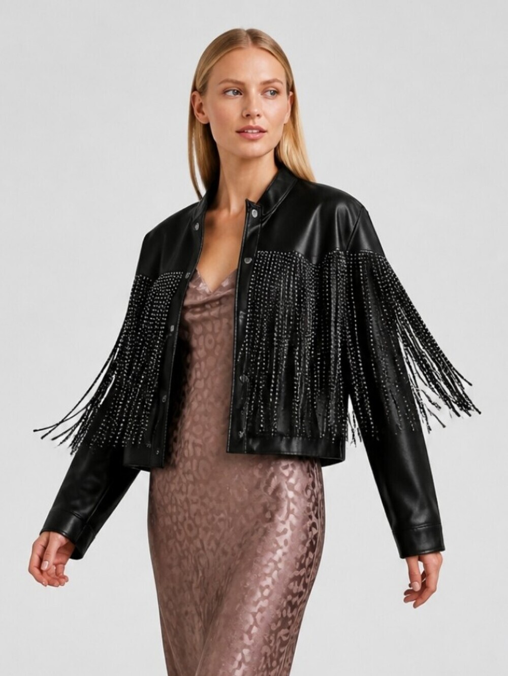 Black Fringe Women's Jacket Size Large